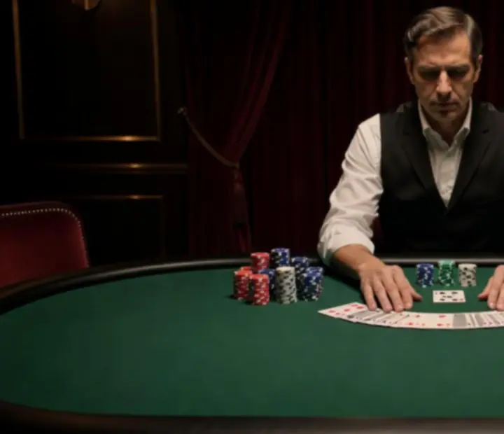 Dealer Vyberexpertu připravuje stůl, žetony a karty před začátkem společenského pokerového večera