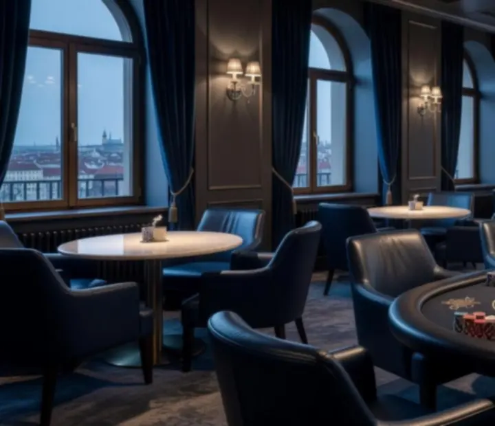 Designový interiér temného lounge s decentním osvětlením